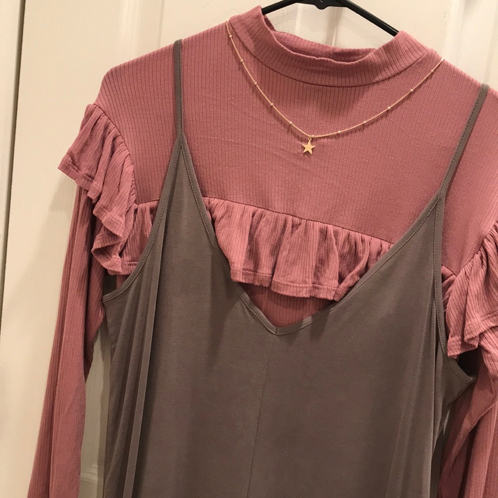 NEW Mauve Ruffle Mock Neck Top